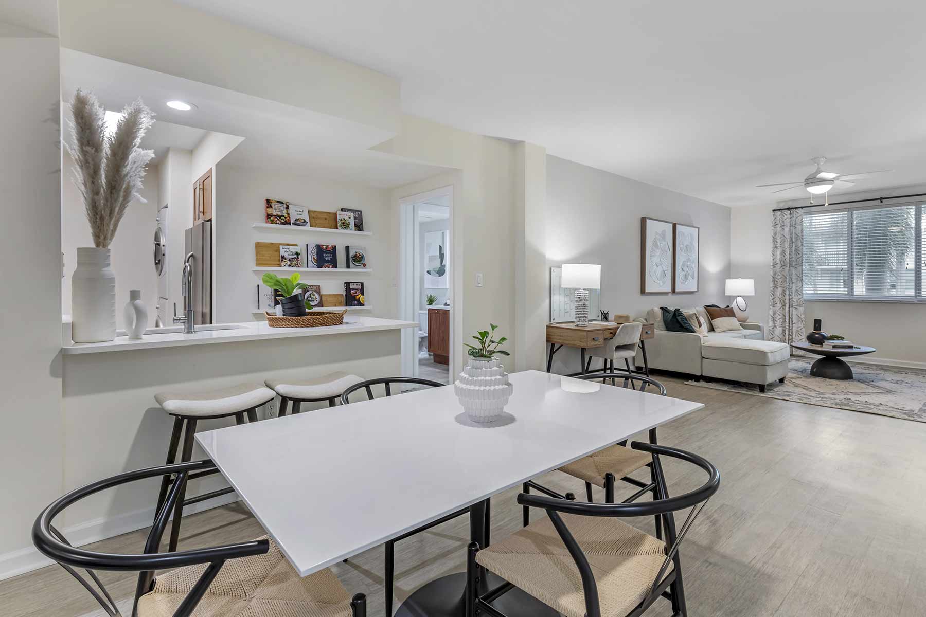 Dining area with view of kitchen and living room