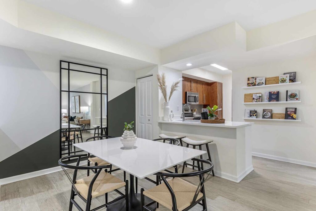 Dining area looking into the kitchen