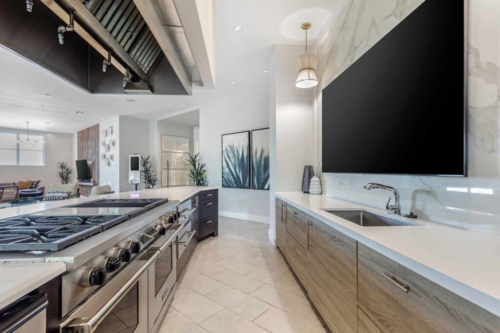 Clubhouse demonstration kitchen with commercial appliances