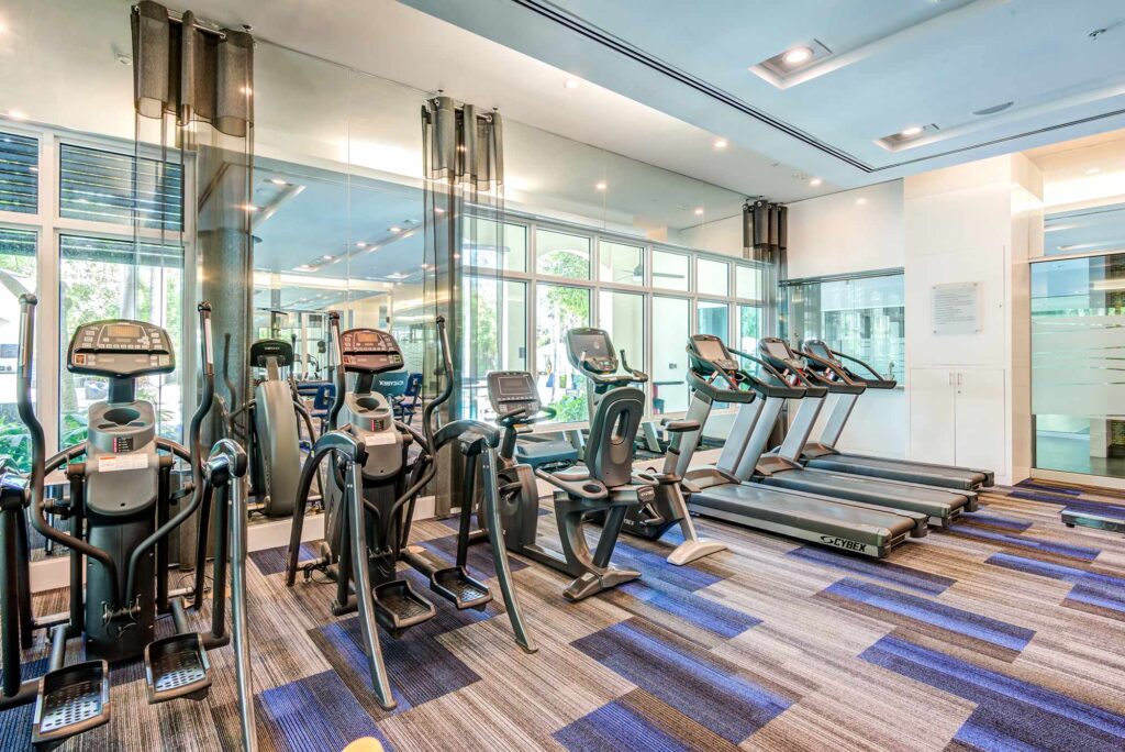 Fitness center with assorted cardio machines