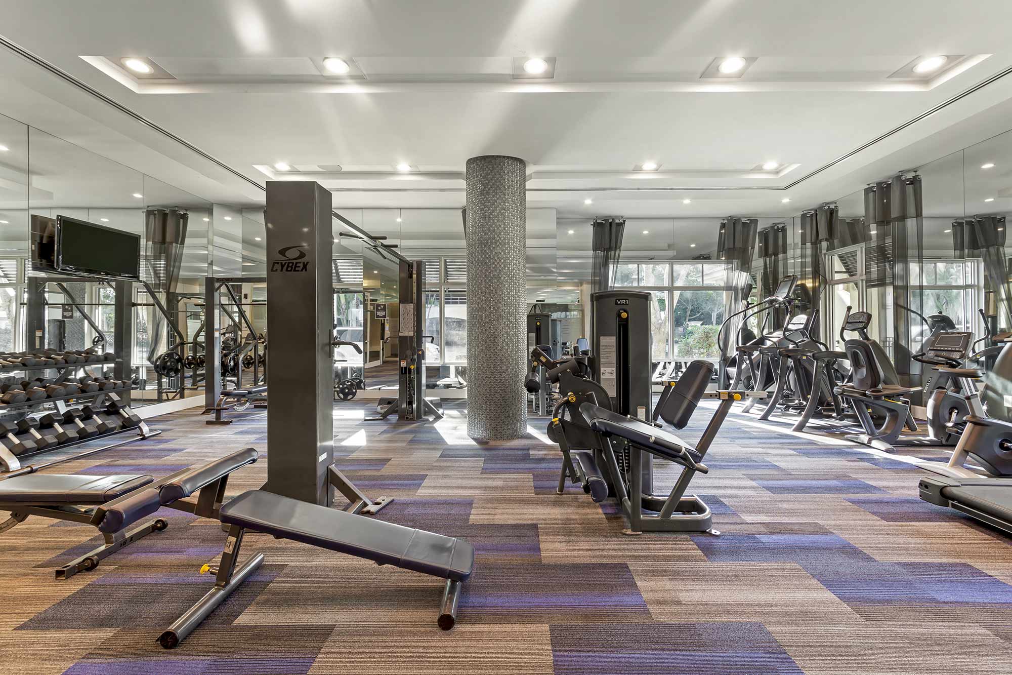 Fitness center with machines and free weights